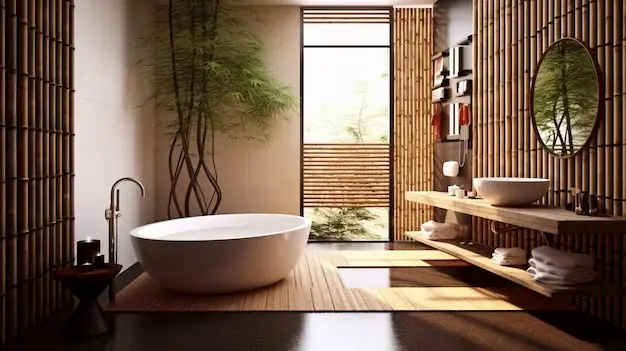 Kamar Mandi Pedesaan dengan Dinding Bambu