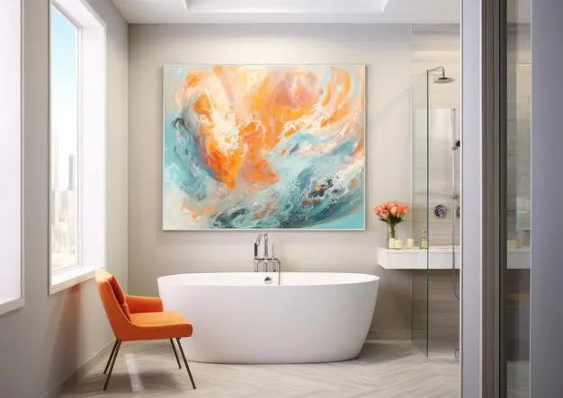 desain bathtub dengan dekorasi artistik