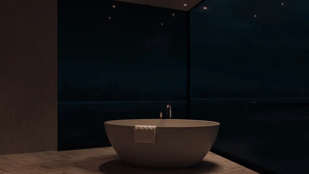 desain bathtub dengan nuansa temaram