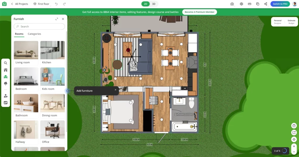 5D Planner merupakan salah satu aplikasi desain rumah terbaik Android dan PC