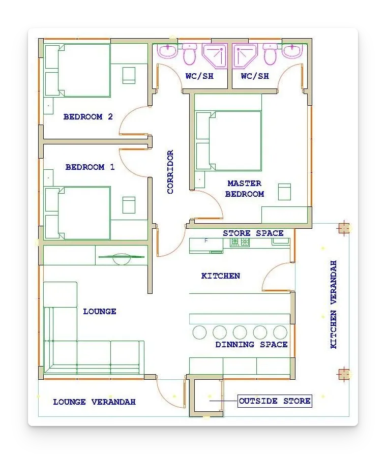 denah rumah 3 kamar 10x12