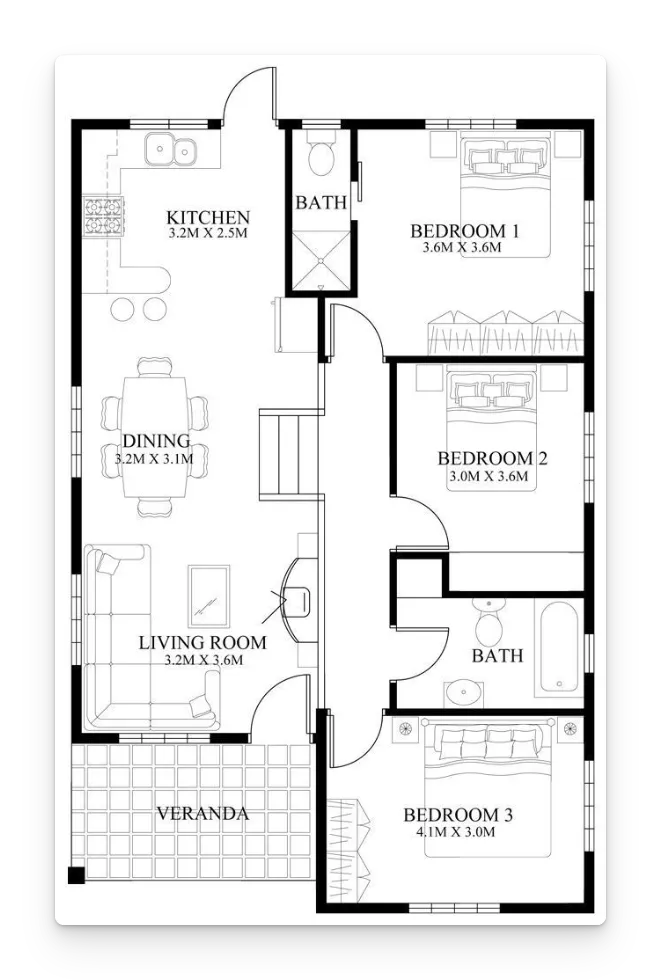 denah rumah 3 kamar 12x15