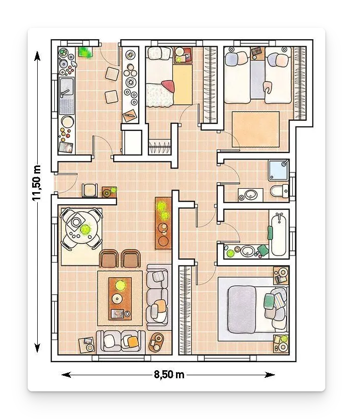 denah rumah 3 kamar 12x9